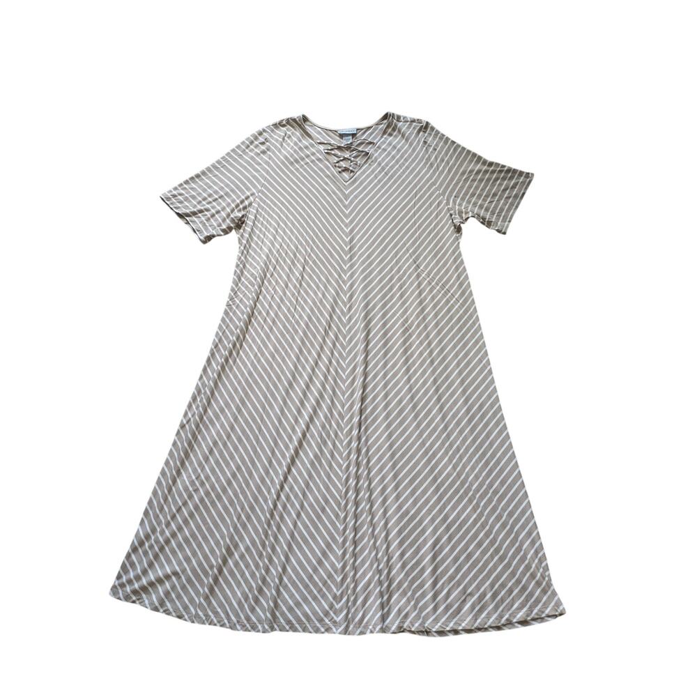 NWT Catherines Striped Maxi Dress Womens 3X Beige-White Rayon Beachy Coastal